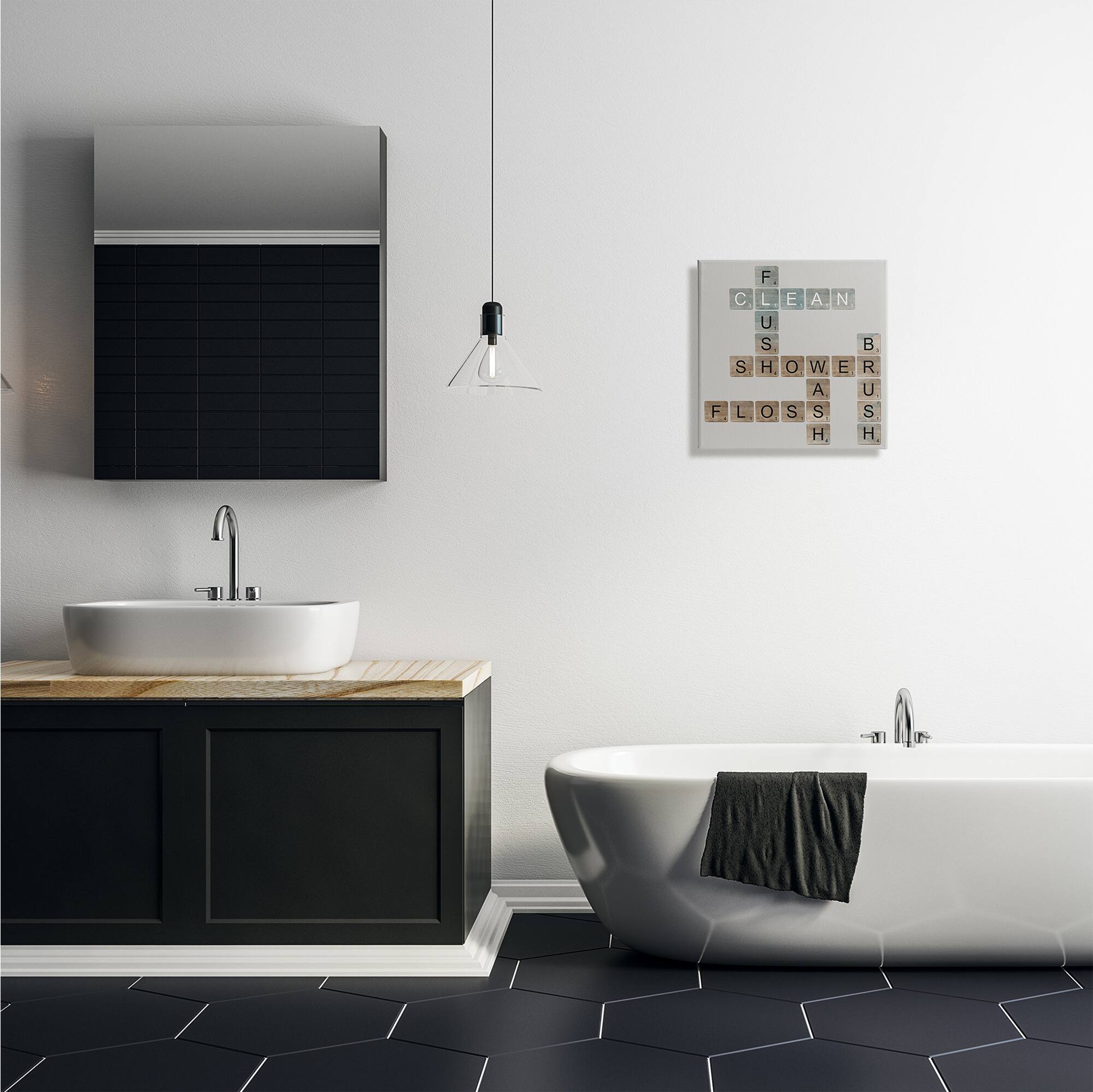 Stupell Industries Scrabble Bathroom Illustration Canvas Wall Art